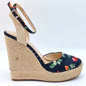 Jessica Simpson Platform Sandals Sz 8.5M Wedges Espadrilles Summer Satin Fruit